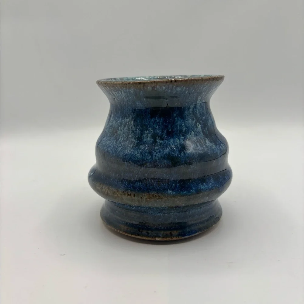 Glazed Blue Pottery Accent Vase or pencil holder